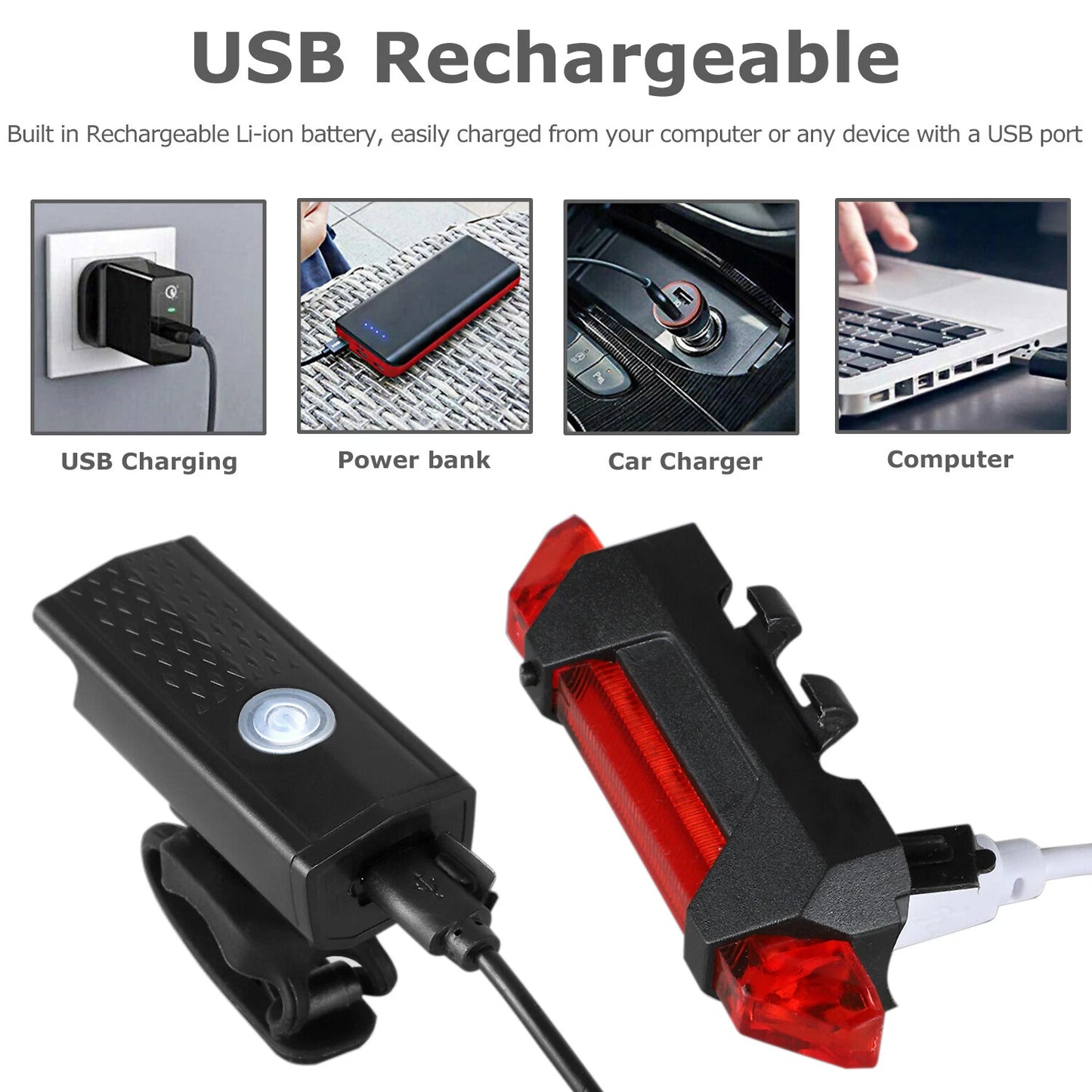 USB Rechargeable LED Bike Light – 400 Lumen Front & Rear Cycling Headlight